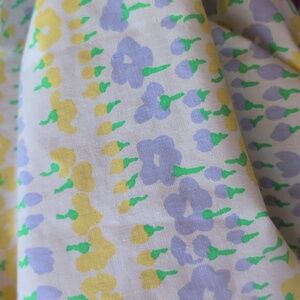 Vintage 80s Full Double Bed Bedskirt Linens Fitted Sheet Floral Yellow Purple